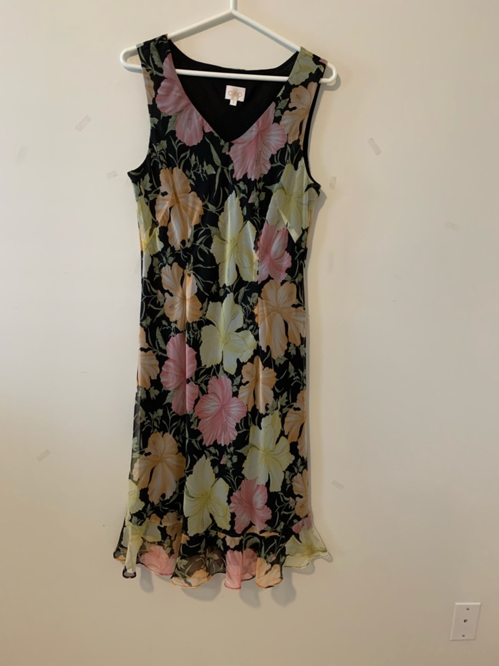 cleo Black Floral V-Neck Sleeveless Midi Dress with Pink & Yellow Blooms